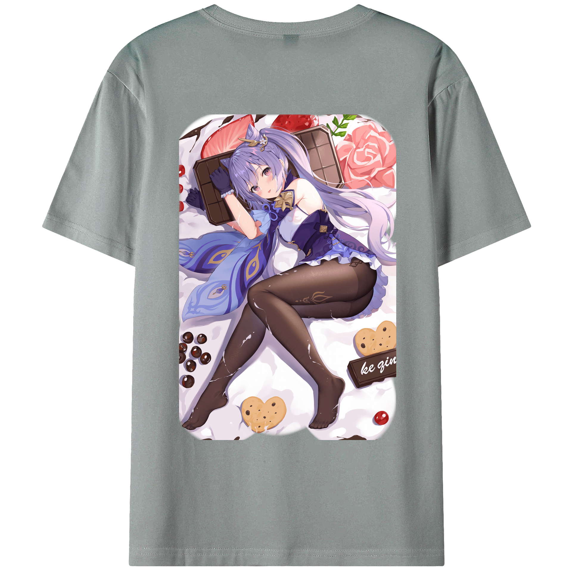 げんし神 刻晴 こくせい genshin Kokusei 綿100％ メンズ半袖Tシャツ（バックプリント） 通気性